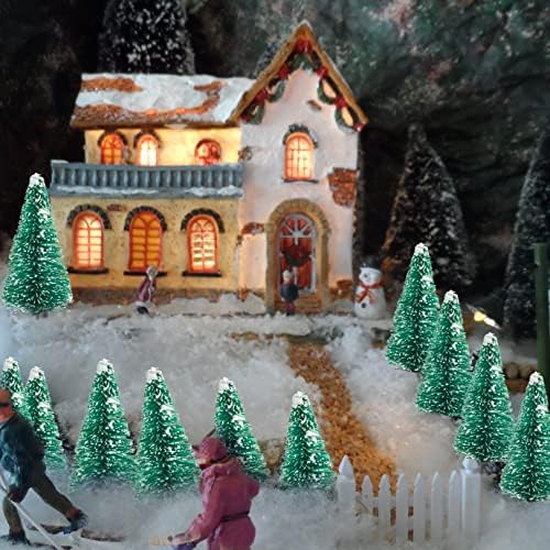 72Pcs Frosted Christmas Trees Artificial Sisal Tree with Wood Tree Base Home Decor for Party Green