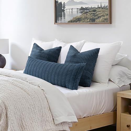 MIULEE Lumbar Corduroy Throw Pillow Cover for Bed 14x36 Blue Pack of 1