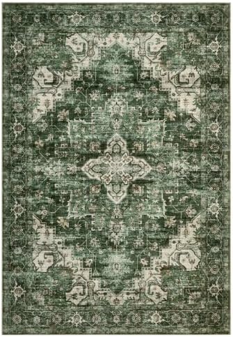 Garvee 6x9 Washable Area Rug Vintage Boho Green Bedroom Rug Non Slip