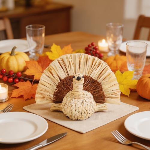 winemana Thanksgiving Turkey Decor Straw Turkeys, 6.7" Tall