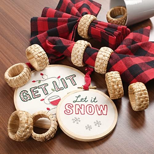 Lightnpro Natural Rattan Decorative Napkin Rings Set of 12, Serviette Napkin Rings Bulk for Party Decoration, Table Top Décor for Dinning Table, Everyday, Christmas, Easter Family Gatherings
