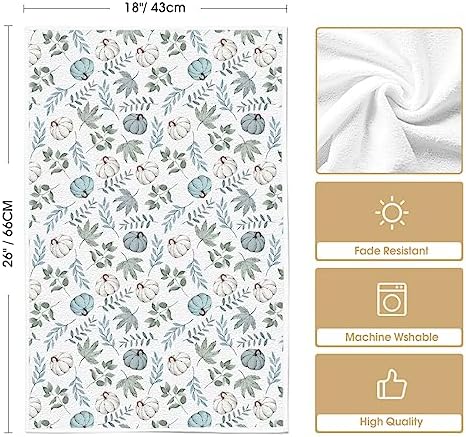 Artoid Mode Blue Leaves Pumpkin Fall Kitchen Towels Set of 3 18x26 Inch