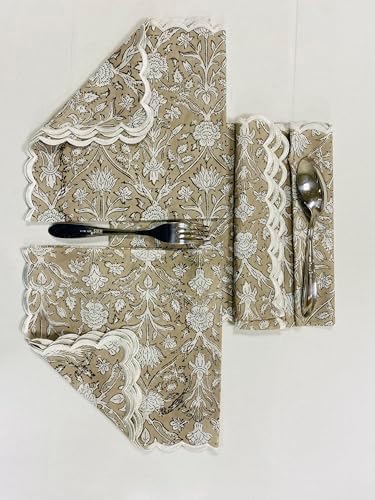 Ridhi Hand Block Print Cloth Napkins, Taupe, 18x18 in, Set of 4