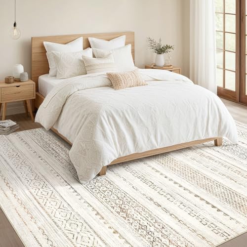 Nakagishi Area Rugs 9x12 Living Room Rug: Washable Boho Large Neutral Modern Soft Stain Resistant Indoor Floor Non-Slip