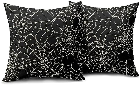 Robvobe Halloween Spiderweb Pillow Covers 24x24 Set of 2 Black White Web Outdoor Decorative Throw Pillows Halloween Scary Themed Farmhouse Pillowcases Linen Cushion Case Decor for Home Sofa Couch Bed