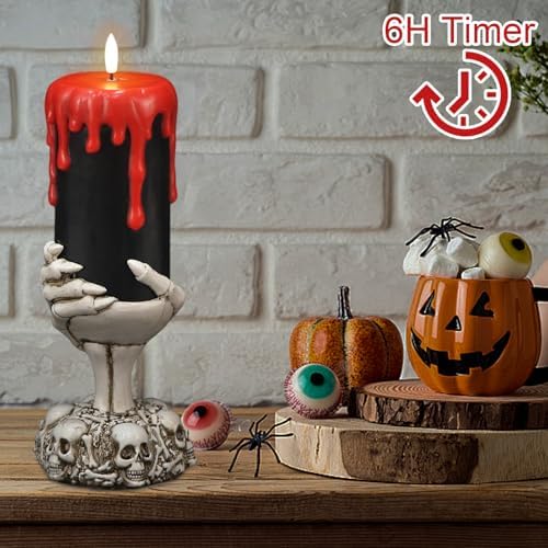 Eldnacele Black Flameless Pillar Candle Battery Operated with 6 Hour Timer