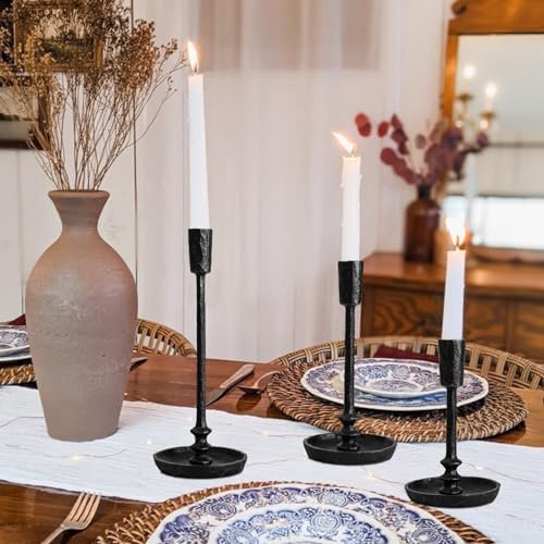 Rustic Cast Iron Taper Candle Holder - Set of 3 Vintage Candle Stands