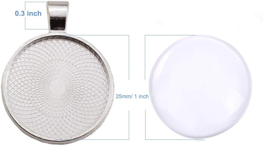 Pendant Trays / Clear Glass Cabochons / Silver / 1 Inch / Set of 40