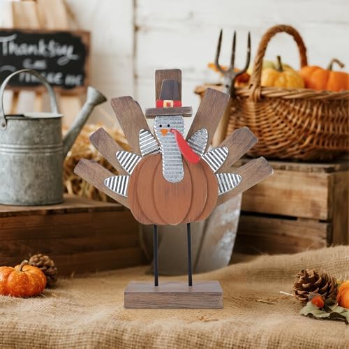 Zcaukya Thanksgiving Turkey Decoration, Wooden Indoor Standing Tabletop Turkey Decor for Home Office Bedroom Kitchen Thanksgiving Harvest Day Decorations