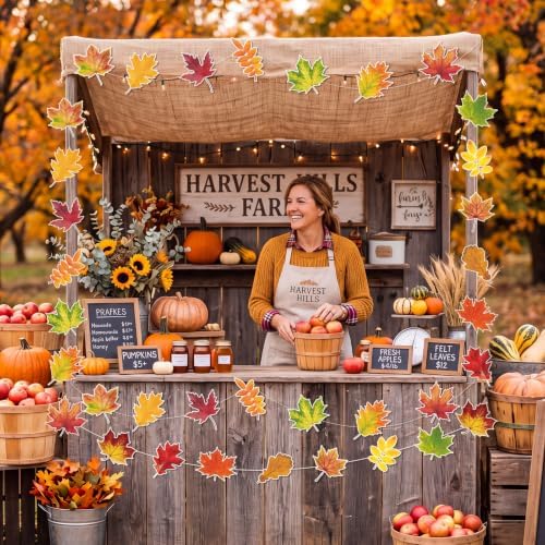 Xinnun 8 Pcs Fall Leaf Hanging Garland Realistic Maple Party Decorations