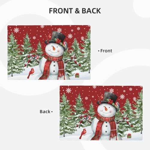Christma Placemats Set of 6 18x12 Inch Winter Snowman and Cardinal Linen Place Mat Heat-Resistant Washable Wipeable January Holiday Table Mat for Party Kitchen Dining Table Home Decor