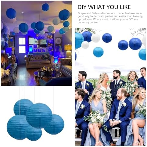 20Pcs Royal Blue Paper Lanterns for Parties, 4” 6” 8” 10” 12” Chinese Asian Hanging Round Paper Lanterns for Birthday Wedding Halloween Christmas Home Decor Party Decor