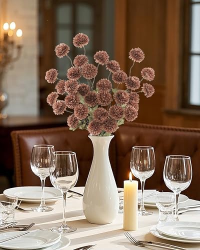 DuHouse 6pcs Faux Silk Pompon Mum Small Chrysanthemum Ball Mocha Brown