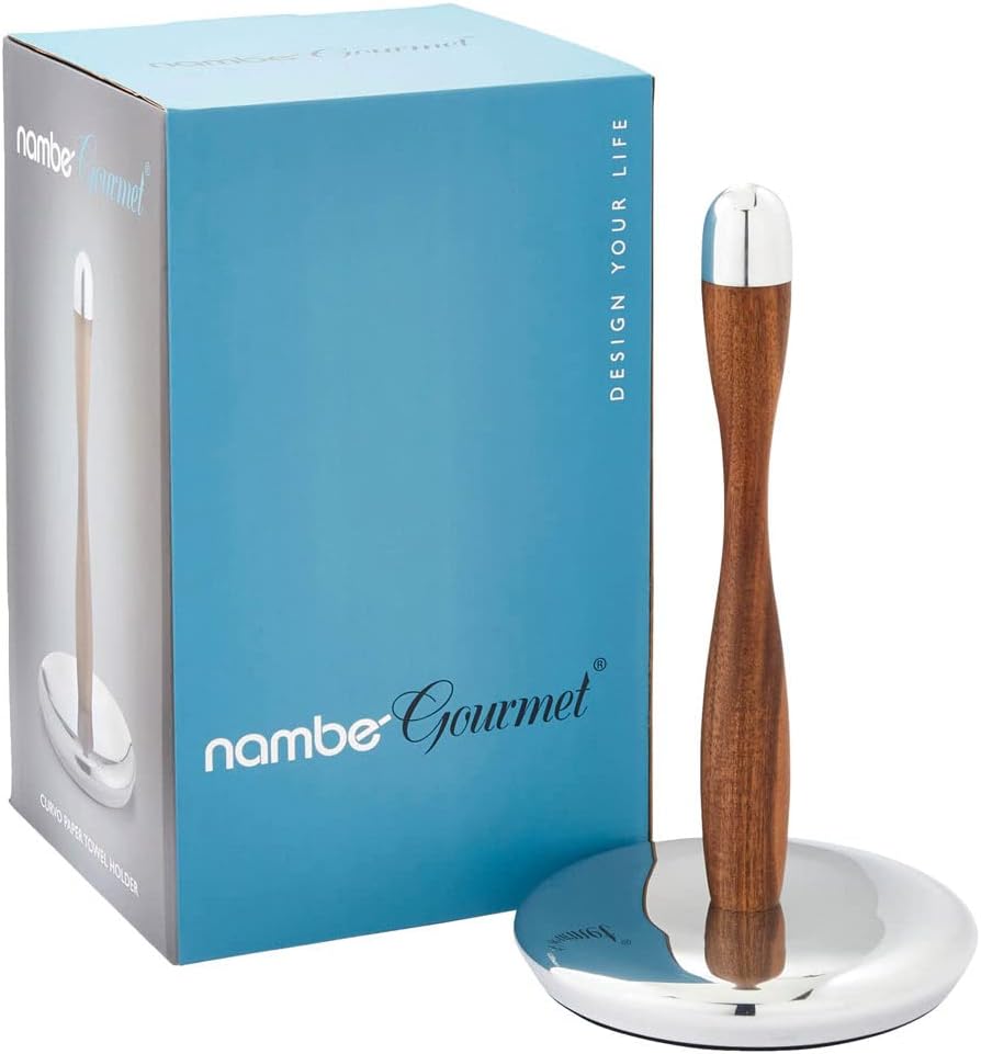 nambe Curvo Paper Towel Holder | Wooden Paper Towel Stand for Countertop | Kitchen Roll Holder with Weighted Base
