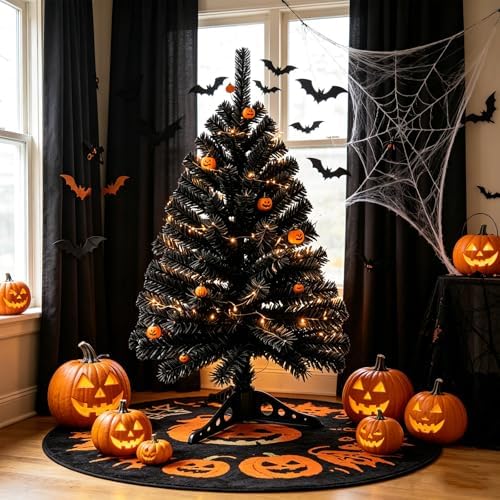 3FT Black Christmas Tree – Small Mini Xmas Artificial Trees for Home, Tabletop, Office, Apartment, Indoor Holiday Decorations, Easy-Assembly Metal Hinges & Foldable Base