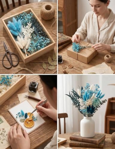 Dried Wild Flower Craft Kit, Bouquet Supplies Mixed Dried Flowers. (Blue)