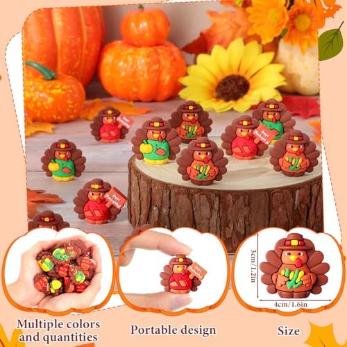 Domensi 30 Pcs Thanksgiving Mini Turkey Figurine Tiny Fall Turkey Figures to Hide and Seek Pumpkin Corn Rubber Small Chicken Statue for Fall Thanksgiving Home Table Dollhouse Decorations(Vibrant)