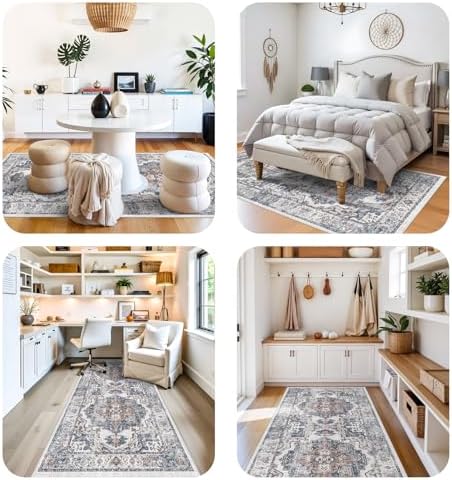 4x12 Wide Hallway Runner Rug: Vintage Washable Soft Runners for Living Room Bedroom Water Resistant Carpet with