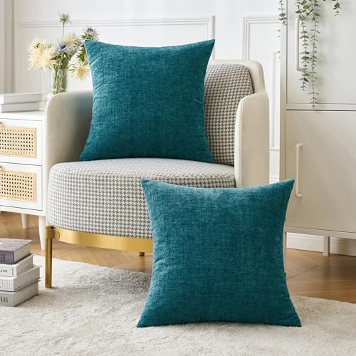 MIULEE Soft Chenille Throw Pillow Covers Dark Teal 20x20 Inch Pack of 2