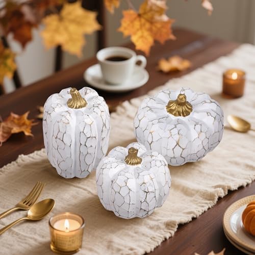 winemana Set of 3 White Pumpkins Fall Decorations for Home