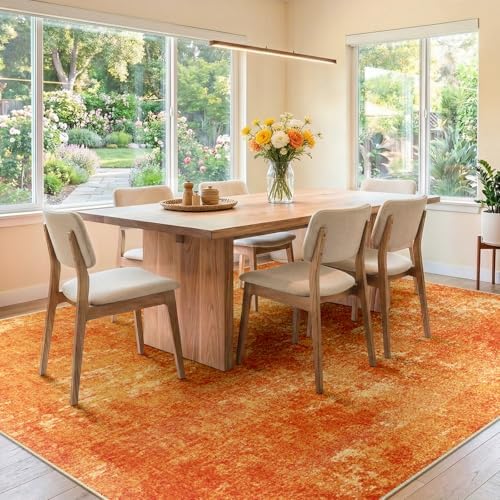 RELEANY Washable 6'x9' Abstract Area Rug for Living Room Orange
