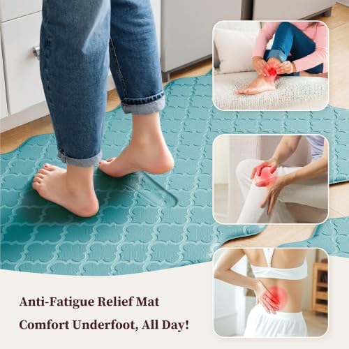 Arenarug Upgrade Scalloped Kitchen Mats for Floor 2PC, Blue Kitchen Rugs