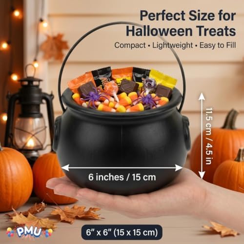 PMU 6inch Halloween CauldronSmall Witch Plastic Cauldron Bowl Black, for Halloween Décor