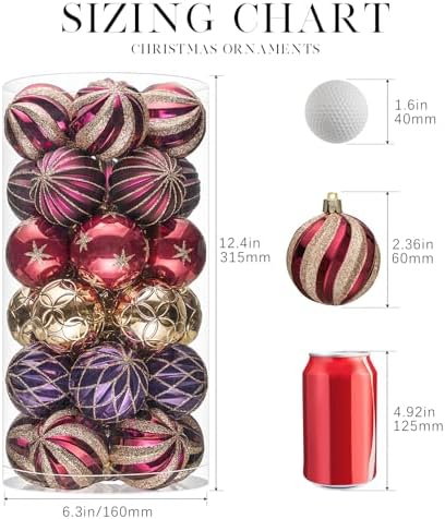 JORNOY Christmas Balls Ornaments, 30ct Shatterproof Xmas Tree Decorations, Hanging Bulbs Baubles Set with String for Holiday Home Party Decor, 2.36 inch/60mm, Jewel Tone