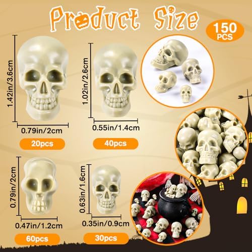 150 PCS Halloween Mini Skull Heads Plastic Skeleton Head Party Decorations