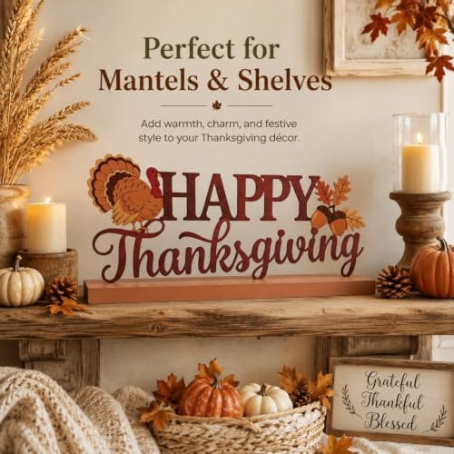 Metal Happy Thanksgiving Sign Fall Table Mantel Shelf Desk Decor