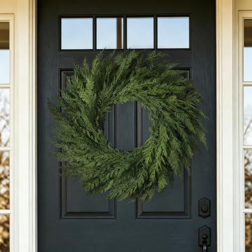 26’’ Large Real Touch Christmas Wreath, Artificial Cedar Wreath for Door