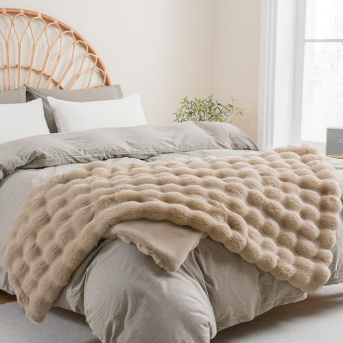 BENVWE Faux Fur Throw Blanket for Couch - Thickened Fluffy Soft Bubble Blanket for Living Room Home Decor - Fathers Day