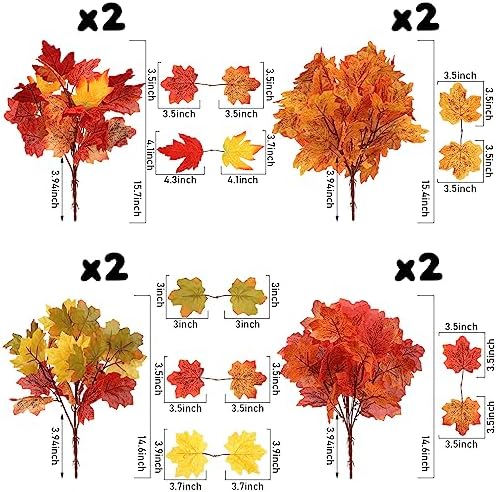 Tigeen 8Pcs Fall Leaves Faux Maple Leaves Stems Thanksgiving Decor, Vibrant