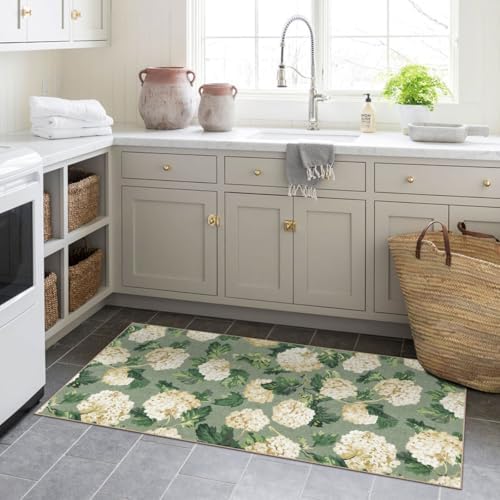 Front Door Mat Indoor Entrance - 2x4.3 Sage Green Beige Floral Rug