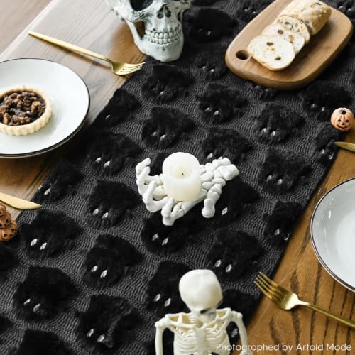 Artoid Mode Black Soft Faux Fur Ghost Halloween Table Runner 13x72 Inch