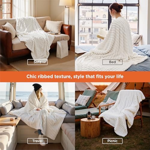 Bedsure Soft Twin Blanket for Bed College Dorm School Off White 60"x80"