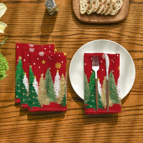 Horaldaily Christmas Cloth Napkins, Pine Tree Stars, Red, Set of 8