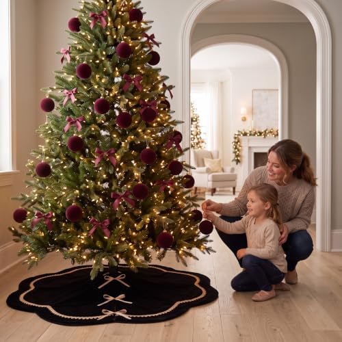 Arrowbash Black 60 Inch Christmas Tree Skirt Velvet Scallop Ddge