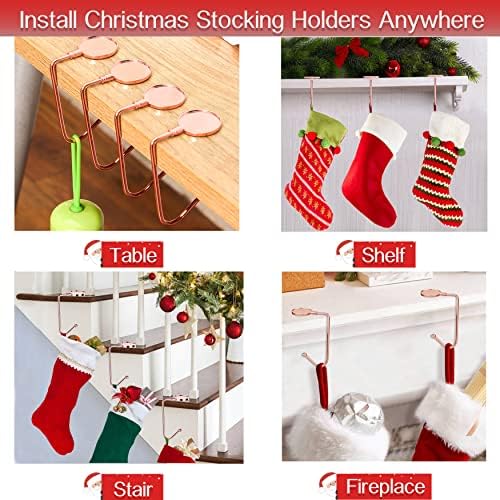 Komotu Christmas Stocking Holders for Mantle Upgrade Non-Slip Safety Mantel Hooks Hanger Grip Fireplace Hang Hook for Christmas Halloween Party Decoration(Rose Gold,4)