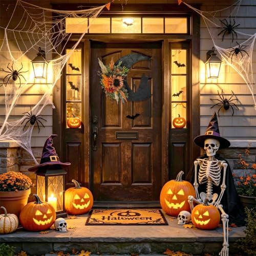 Halloween Wreath, Cat Moon Decor, Fall Door Hanger