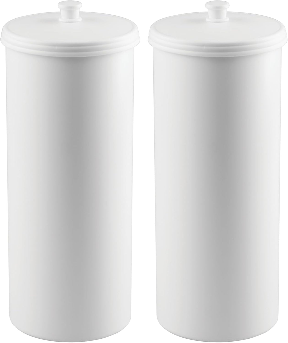 iDesign Freestanding Bathroom Toilet Paper Storage Holder, 2-Pack, White | With Lid, Holds 3 Extra Rolls