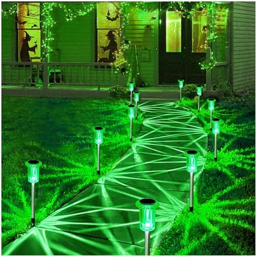 Halloween Solar Lights Outdoor 10 Pack LED Green Halloween Decor