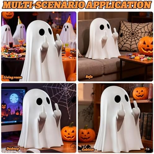 Halloween Ghost Figurine, Halloween Decor,Ghosts Middles Fingers Figurine，Spooky Cute，Haunted Porch & Indoor Home Statue，Coffee Table Centerpieces Shelf Mantel Display