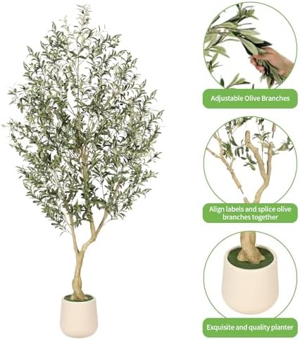 Realead 7ft Artificial Olive Tree with Tall Exquisite Planter