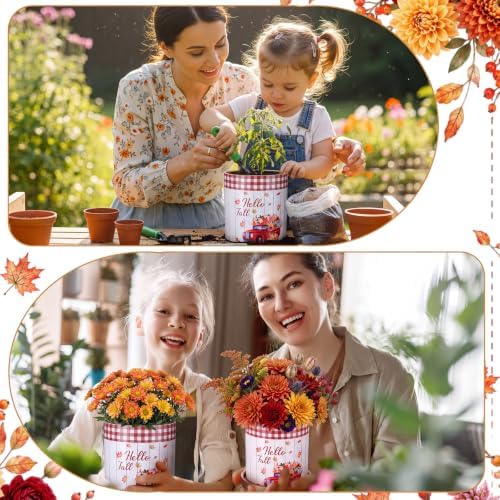2 Pack Mini Fall Planter 4.3" Ceramic Hello Fall Succulents Pots with Tray