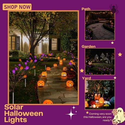 OZS 6Pack 48LED Solar Firefly Halloween Lights Outdoor for Party Decor