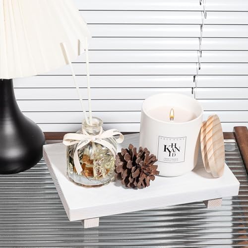 Bathroom Counter Organizer Wood Pedestal Stand Farmhouse Decorative Tray Soap / White / 9 x 6 x 1.6