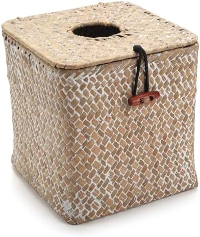 Seagrass Square Tissue Box Cover Woven Napkin Holder Decorative / Whitewash / 5.5 x 5.5 x 5.5