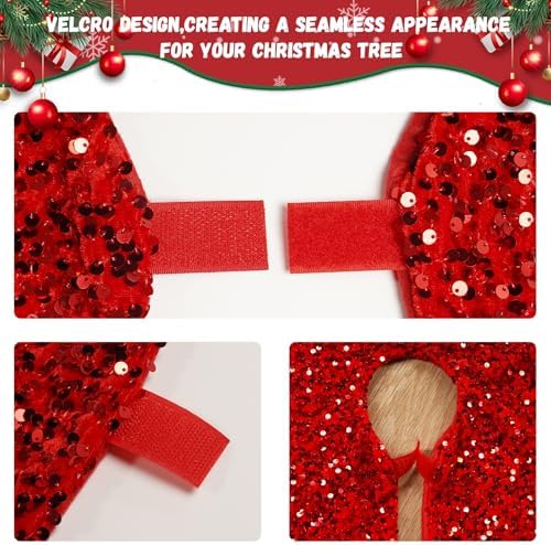 Christmas Tree Skirt 48 Inch, Red Sequin Christmas Trees Skirt, Large Sparkle Xmas Tree Stand Base Used for Christmas Holiday Indoor Home Decoration