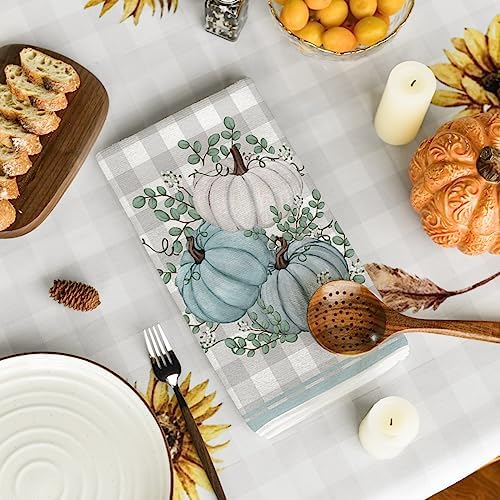 Artoid Mode Blue Pumpkin Leaves Fall Kitchen Towels Set of 4 18x26 Inch